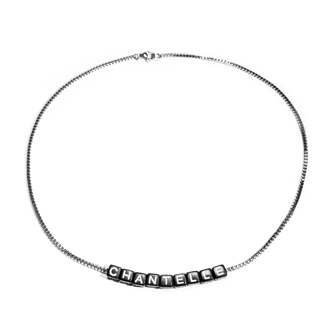 Box Chain Necklace with Name Cubes