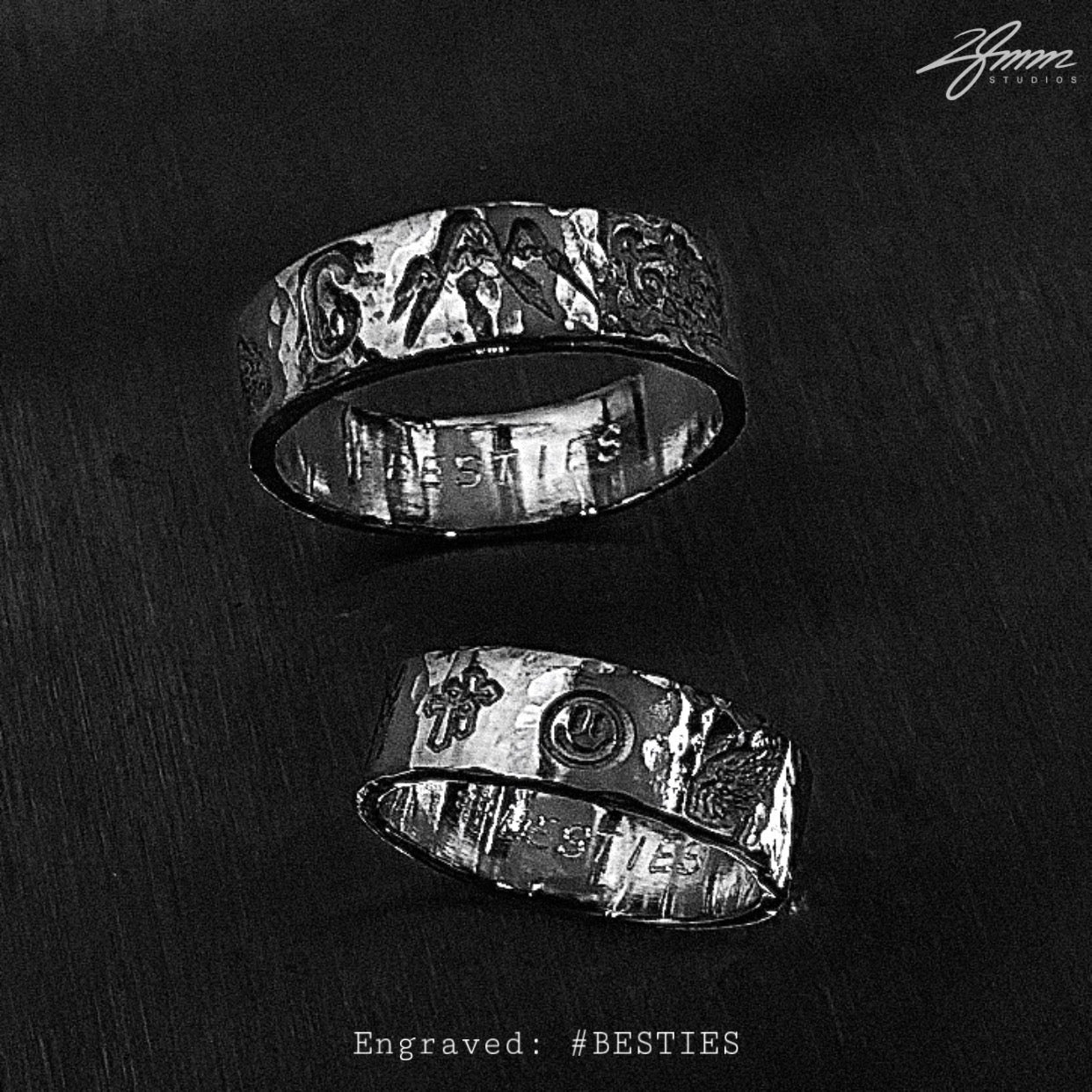 Mens black wedding hot sale bands engraved