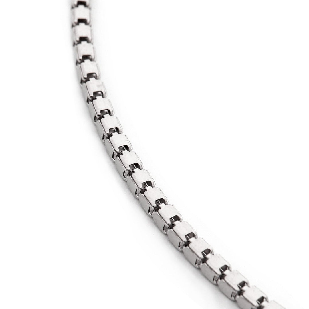 Sterling Silver Box Chain Diamond Necklace 2mm Sterling Silver