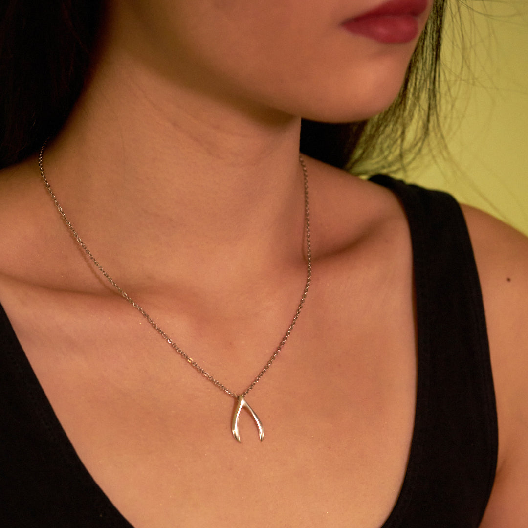 Diamond Wishbone Necklace in Rhodium Plated Silver, 18-20 Inch - Black Bow  Jewelry Company